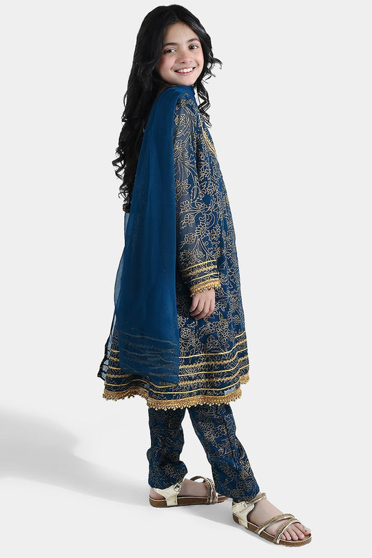 Girls Chiffon 3Pcs (Zarmeena) – Teal Green