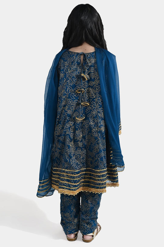 Girls Chiffon 3Pcs (Zarmeena) – Teal Green