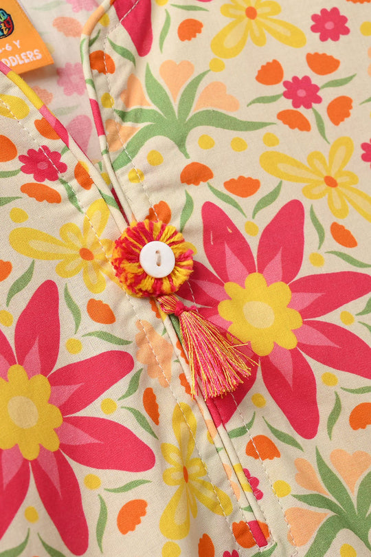 Girls Cotton Printed 2Pcs Suit - Multi