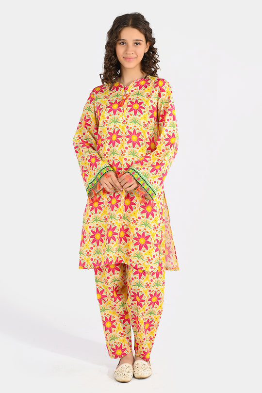 Girls Cotton Printed 2Pcs Suit - Multi
