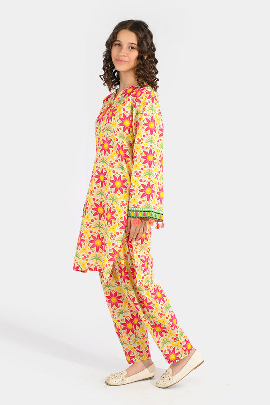 Girls Cotton Printed 2Pcs Suit - Multi
