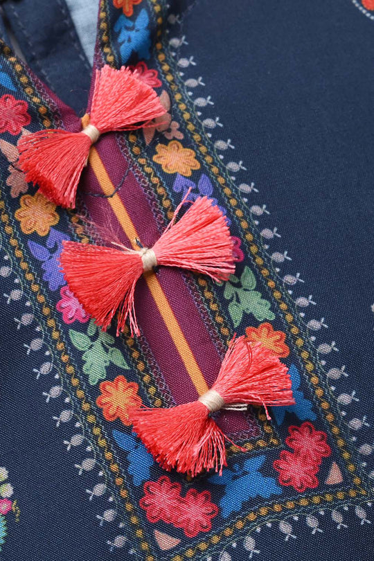 Girls Poly Twill Printed 2Pcs - Blue