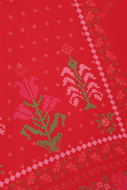 Girls Poly Twill Printed Kurti - Shocking Pink