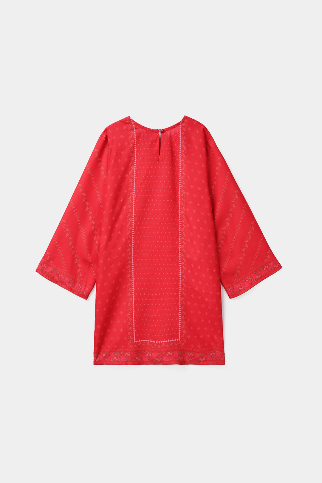 Girls Poly Twill Printed Kurti - Shocking Pink