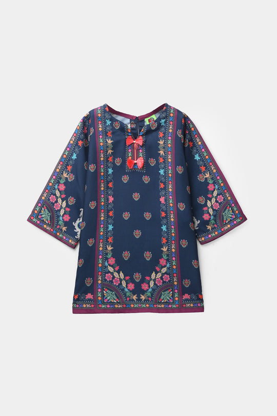 Infant Girls Poly Twill Printed 2Pcs - Blue