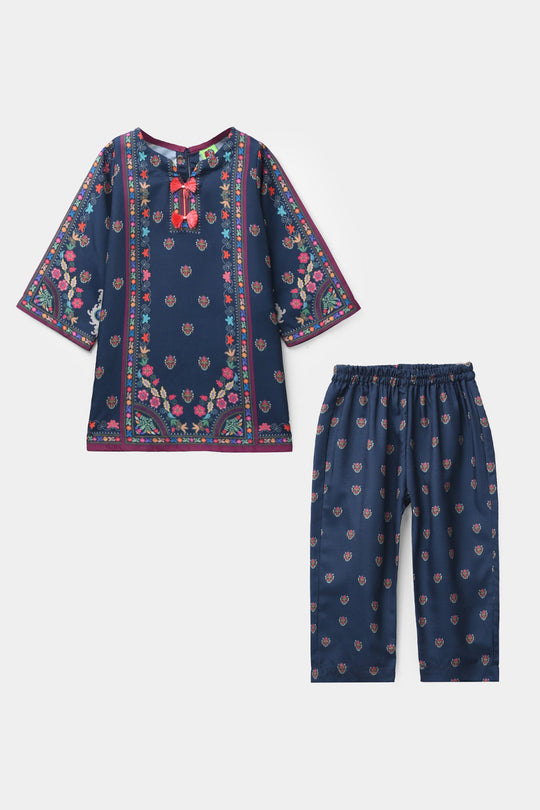 Infant Girls Poly Twill Printed 2Pcs - Blue