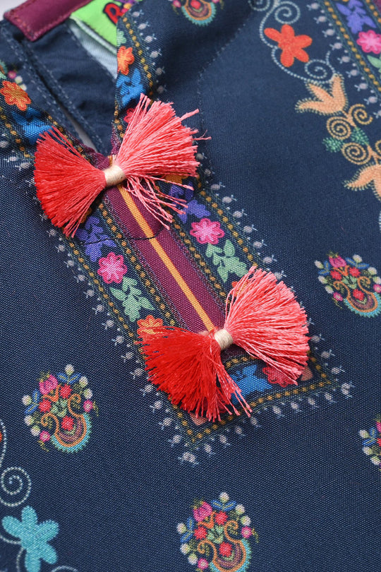 Infant Girls Poly Twill Printed 2Pcs - Blue