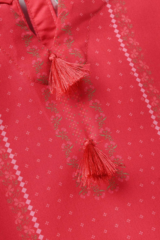 Infant Girls Poly Twill Printed Kurti - Shocking Pink