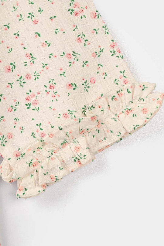Girls Cotton Co-Ord Set (Midnight Flower) – Off White