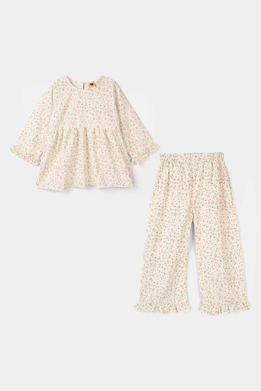 Girls Cotton Co-Ord Set (Midnight Flower) – Off White
