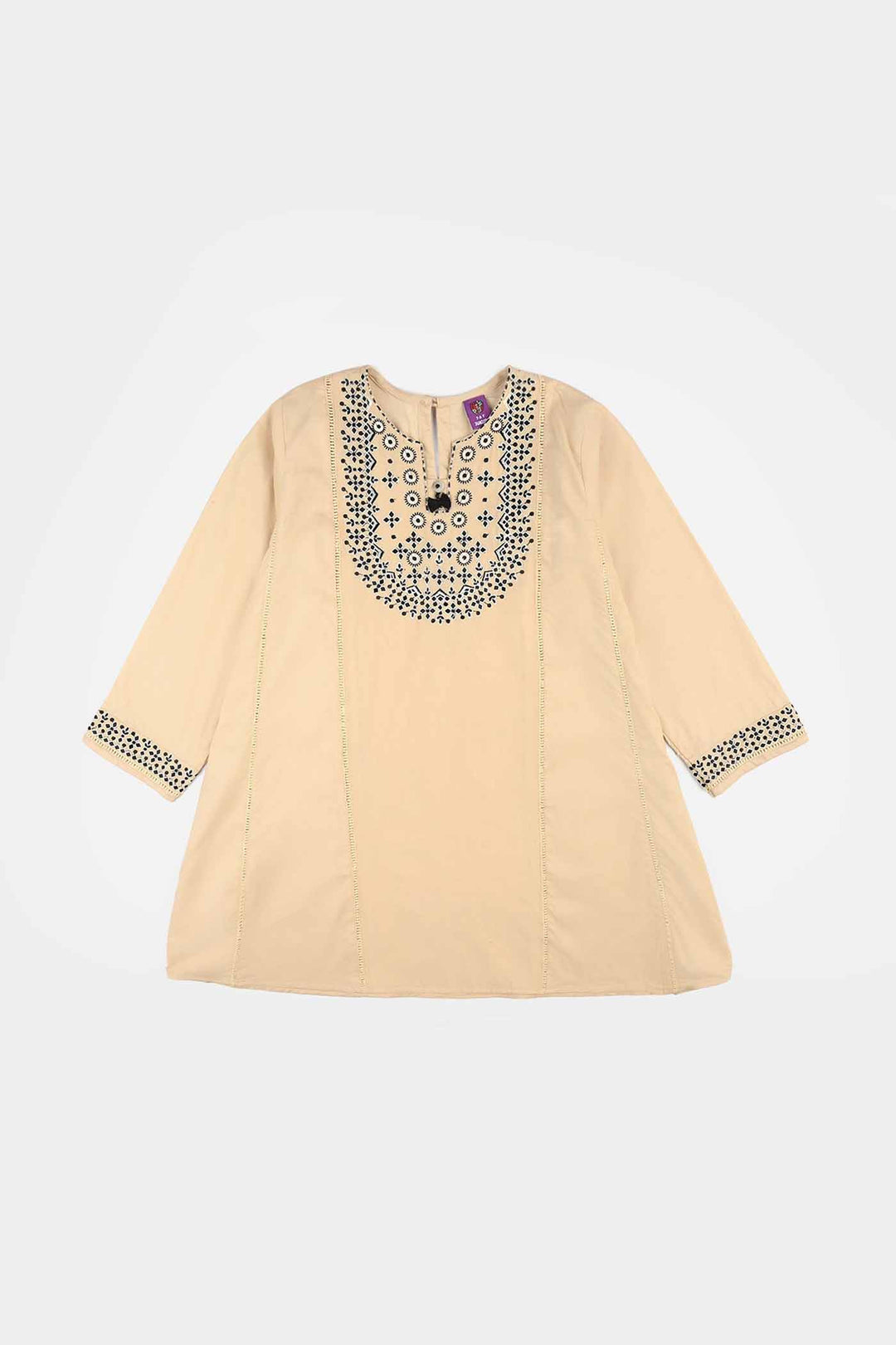 Girls Poplin 2Pcs Embroidered - Off White