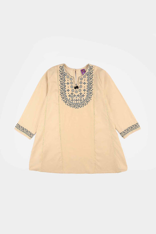 Girls Poplin 2Pcs Embroidered - Off White