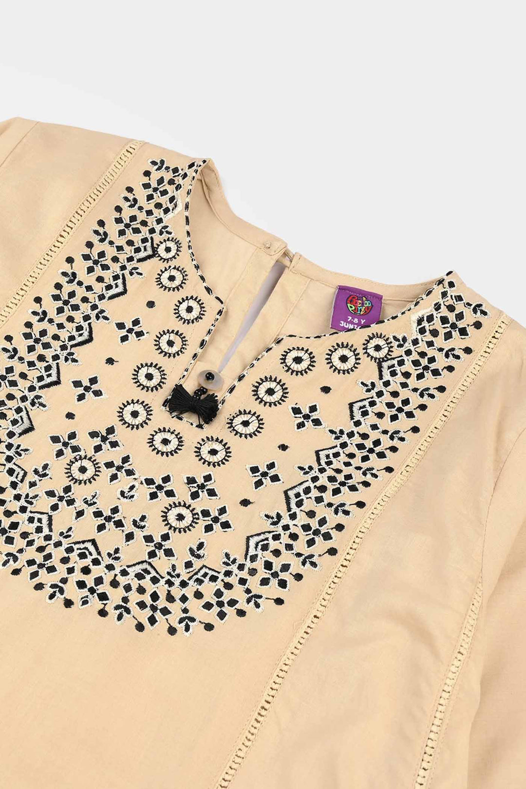 Girls Poplin 2Pcs Embroidered - Off White