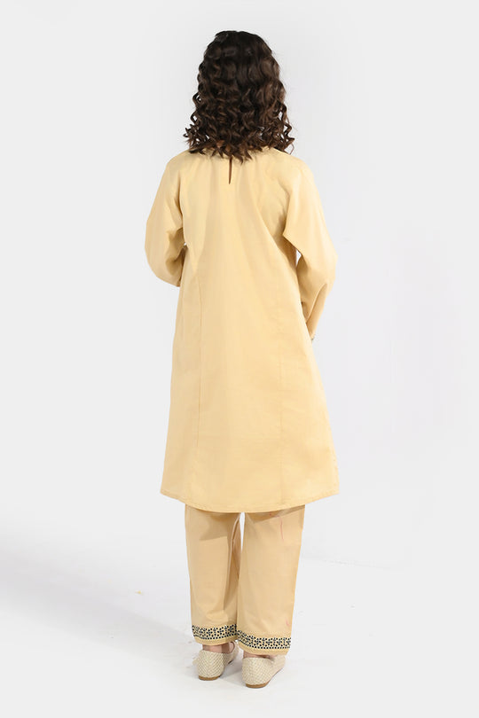 Girls Poplin 2Pcs Embroidered - Off White