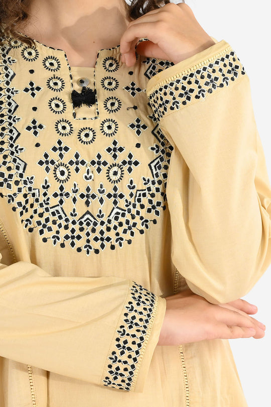 Girls Poplin 2Pcs Embroidered - Off White