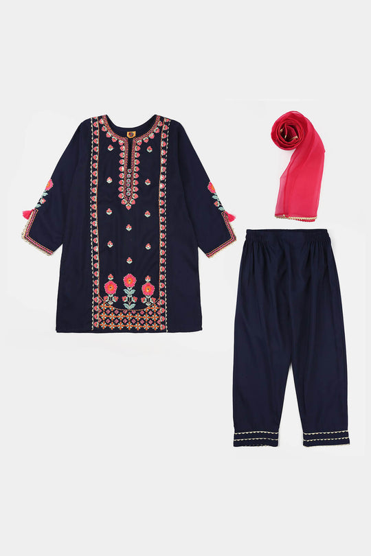 Girls poly cambric 3Pcs Rangeen - Navy Blue