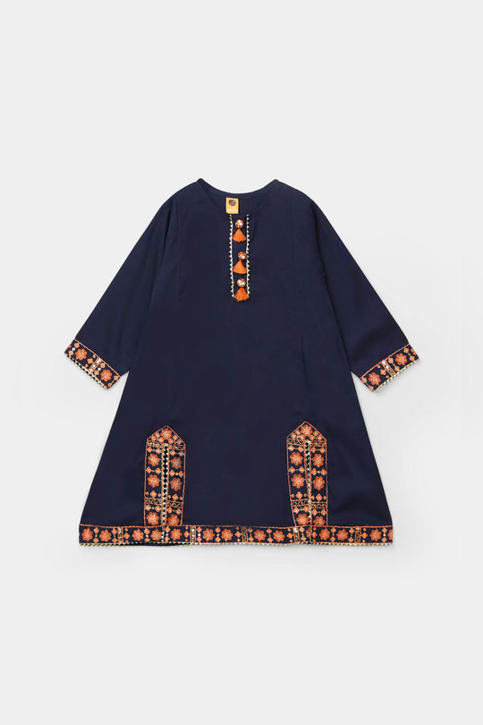 Girls Poly Cambric 3Pcs Suit-Navy Blue