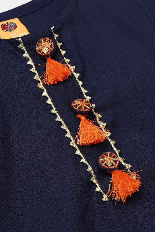 Girls Poly Cambric 3Pcs Suit-Navy Blue