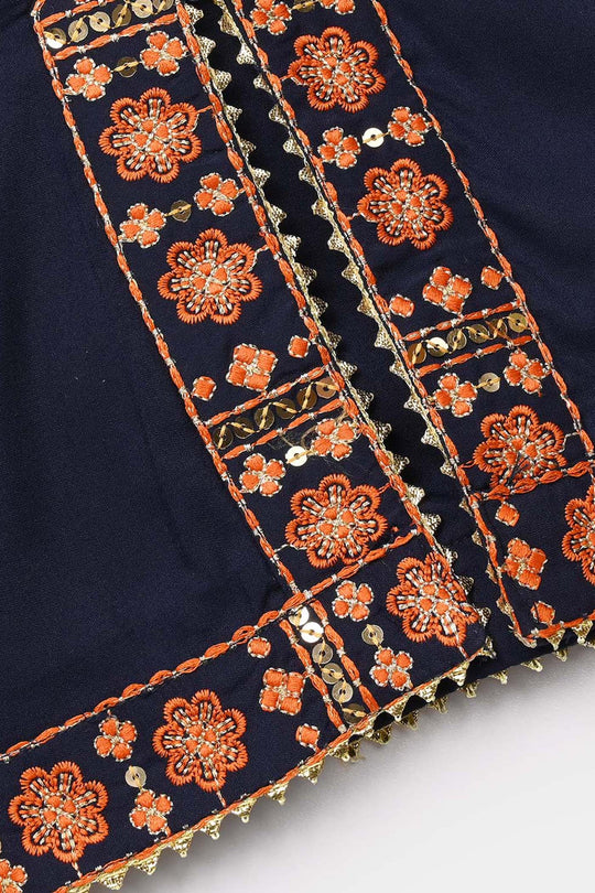 Girls Poly Cambric 3Pcs Suit-Navy Blue