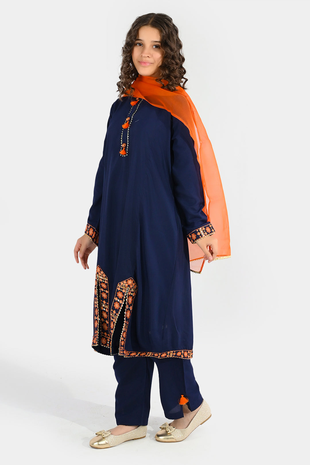 Girls Poly Cambric 3Pcs Suit-Navy Blue