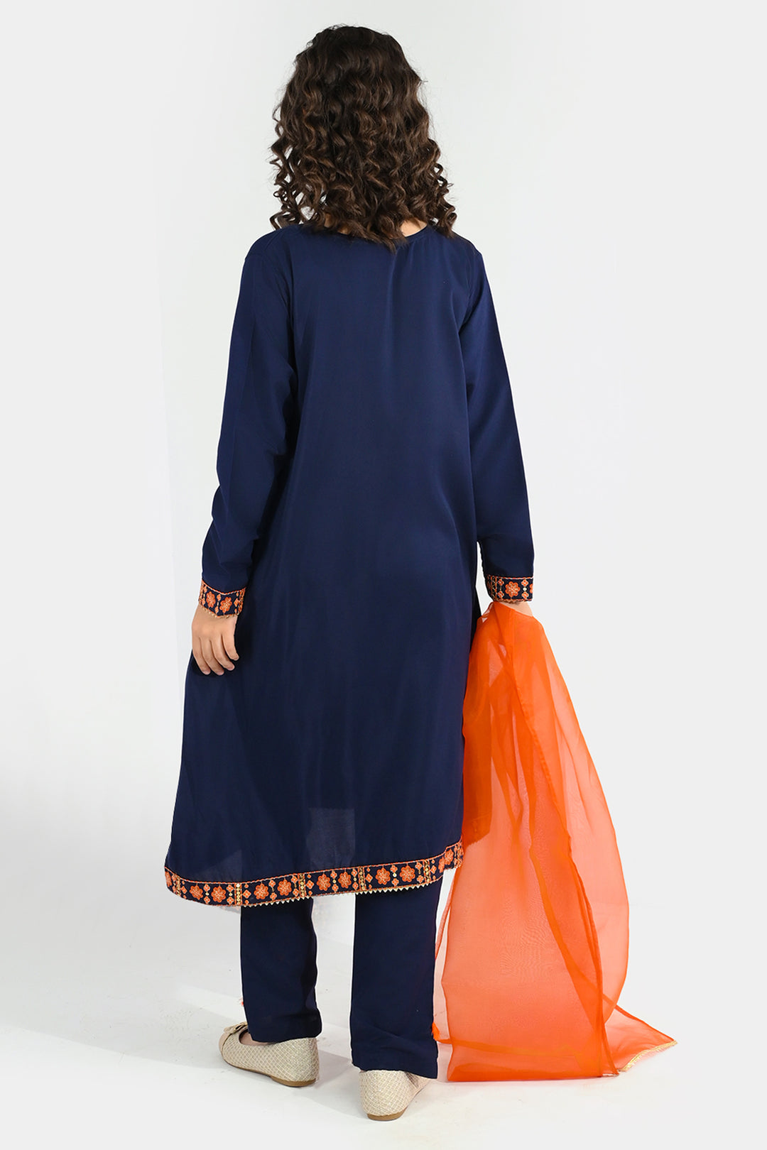 Girls Poly Cambric 3Pcs Suit-Navy Blue