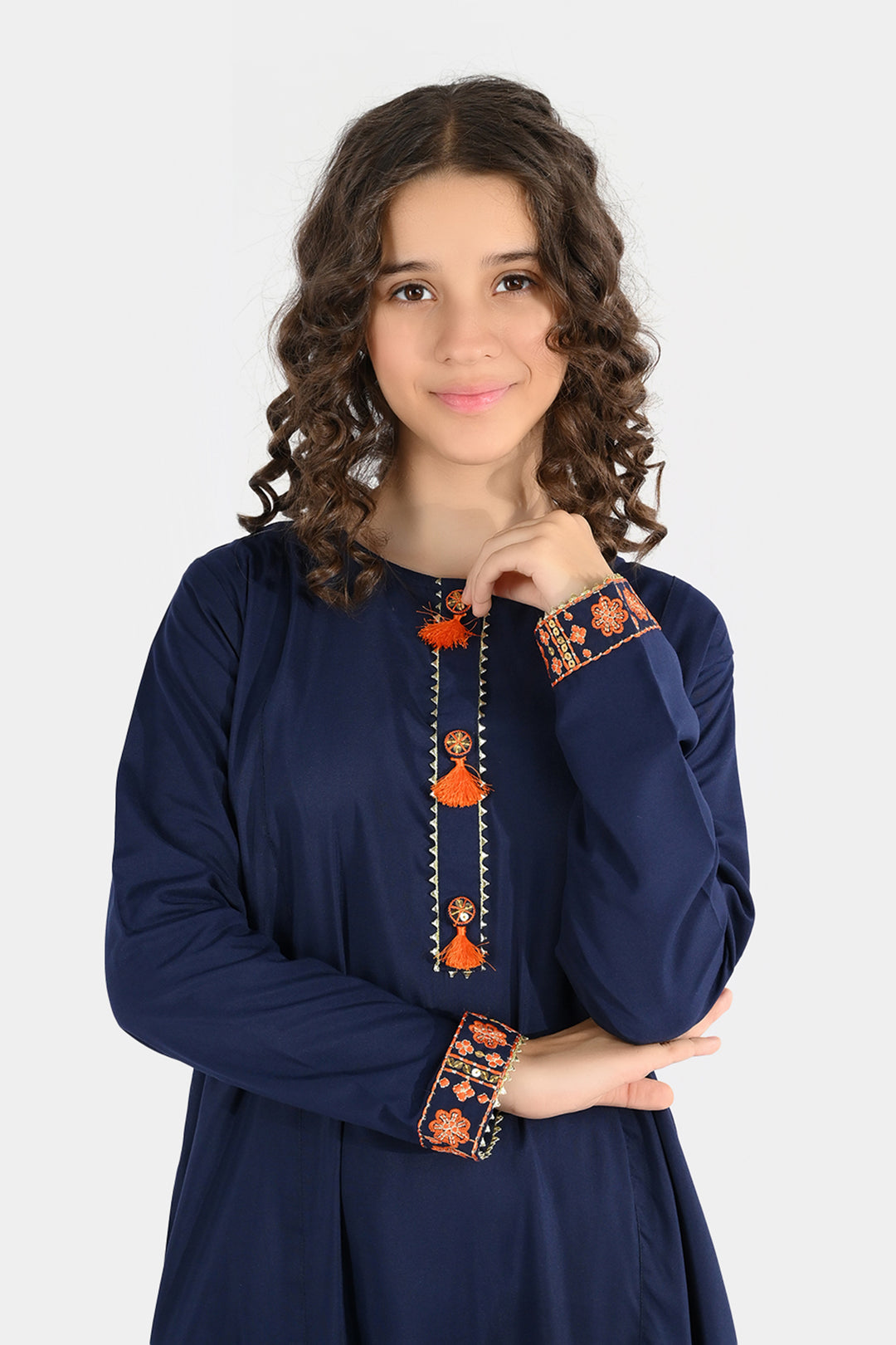 Girls Poly Cambric 3Pcs Suit-Navy Blue