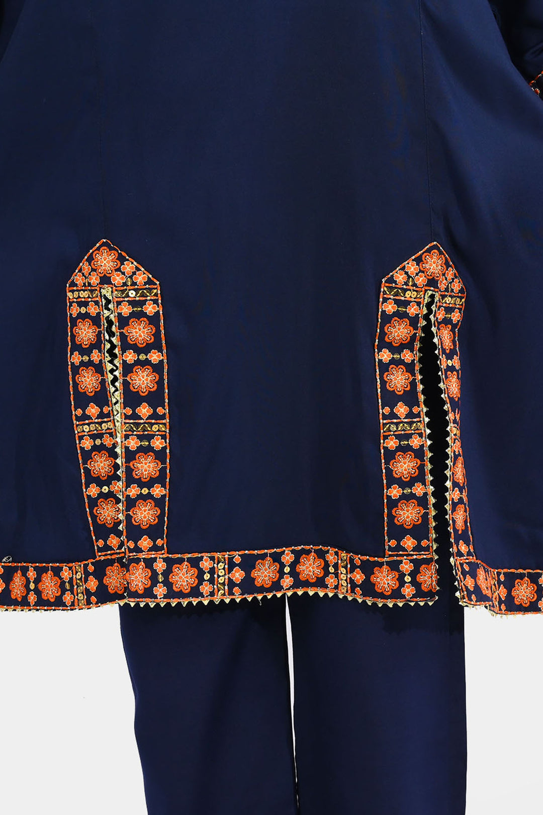 Girls Poly Cambric 3Pcs Suit-Navy Blue