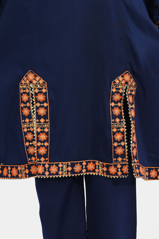 Girls Poly Cambric 3Pcs Suit-Navy Blue