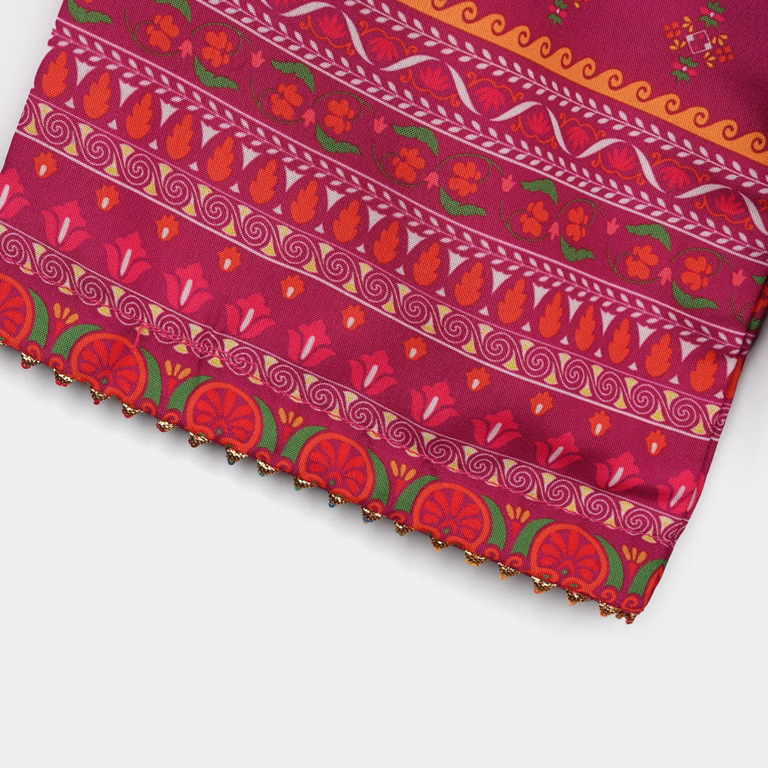 Girls Poly Mesh Printed 2Pcs - Magenta