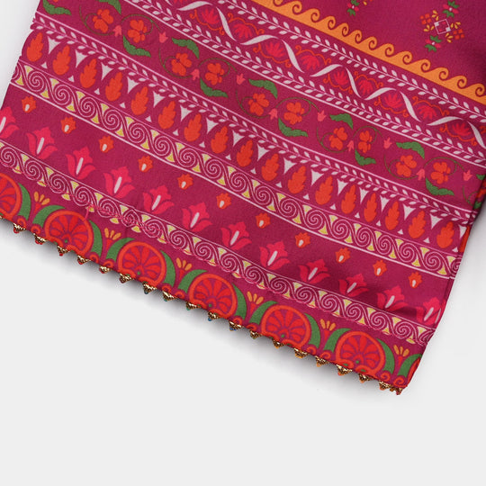 Girls Poly Mesh Printed 2Pcs - Magenta