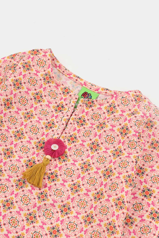 Infant Girls Poly Mesh Printed 2Pcs - Pink/Peach