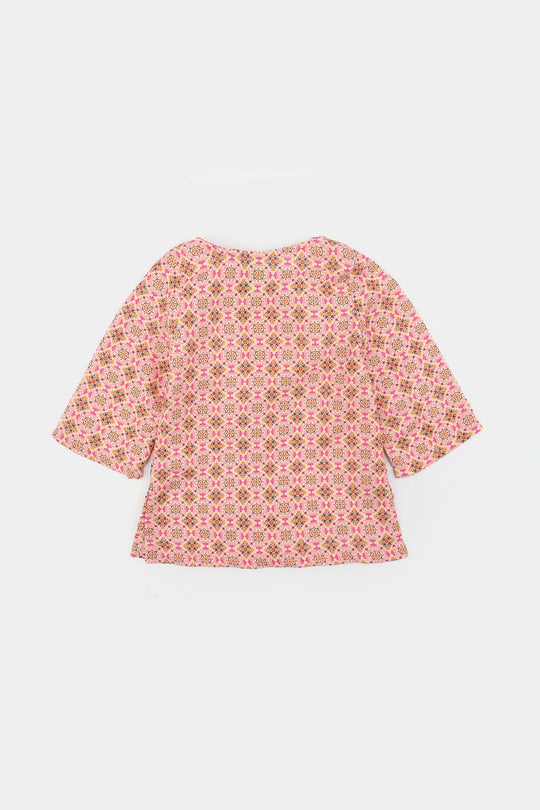 Infant Girls Poly Mesh Printed 2Pcs - Pink/Peach