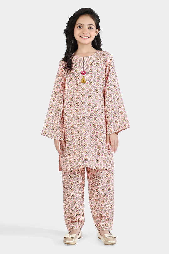 Girls Poly Mesh Printed 2Pcs -Multi