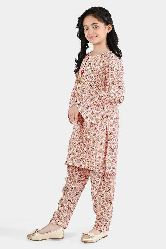 Girls Poly Mesh Printed 2Pcs -Multi