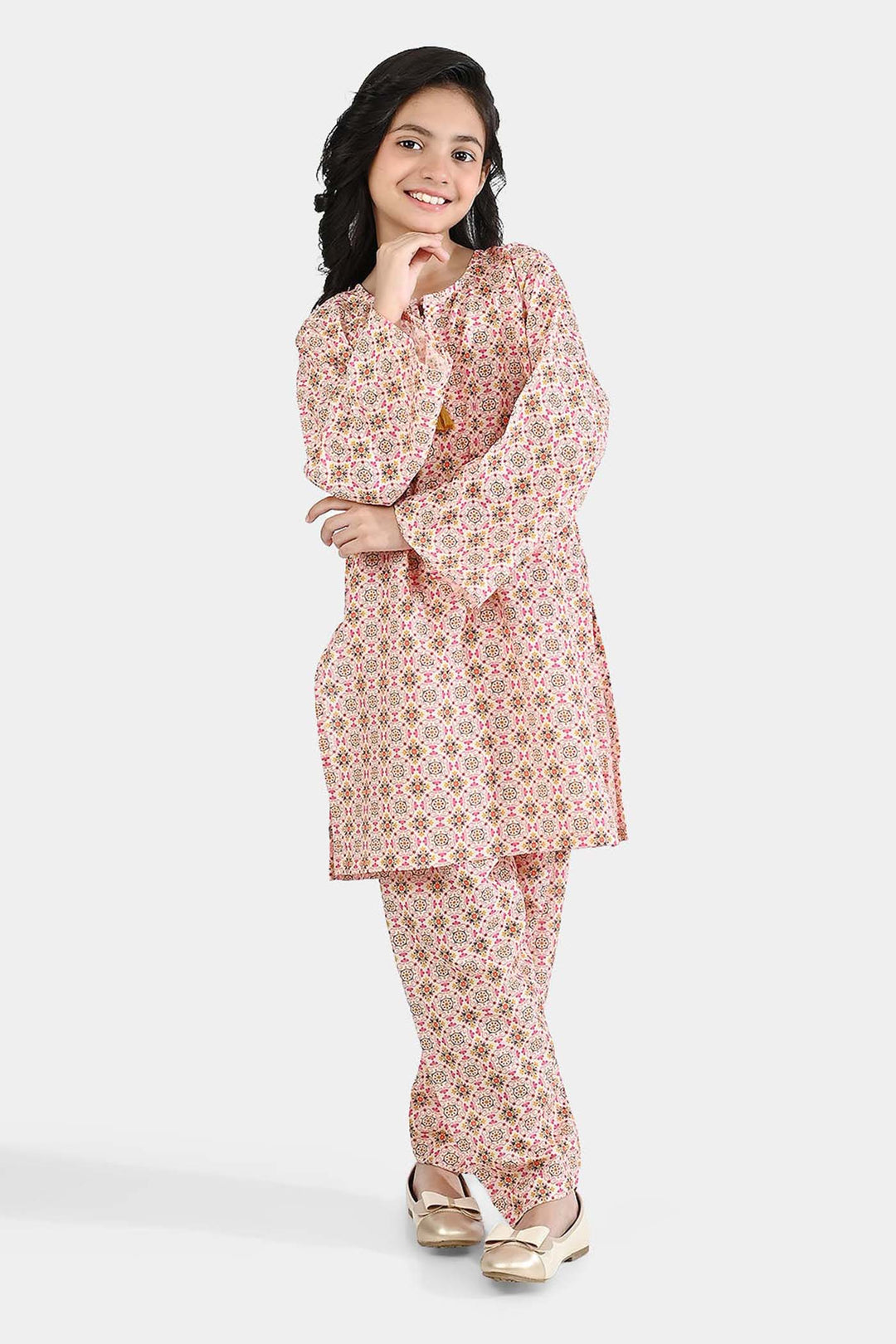 Girls Poly Mesh Printed 2Pcs -Multi