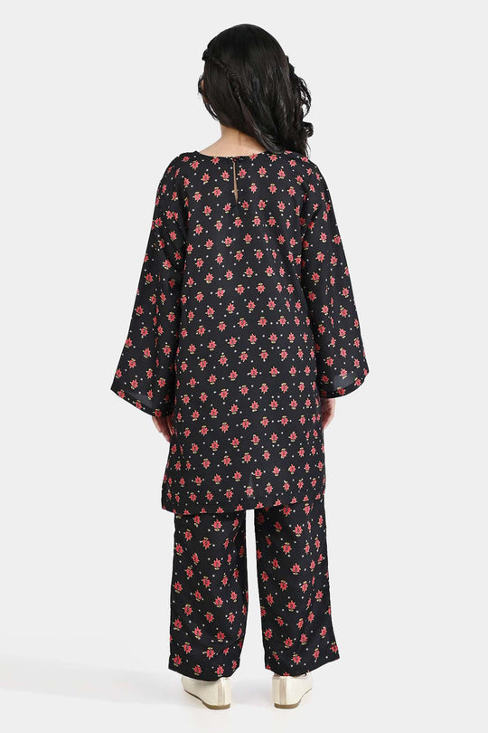 Girls Poly Mesh Printed 2Pcs - Black