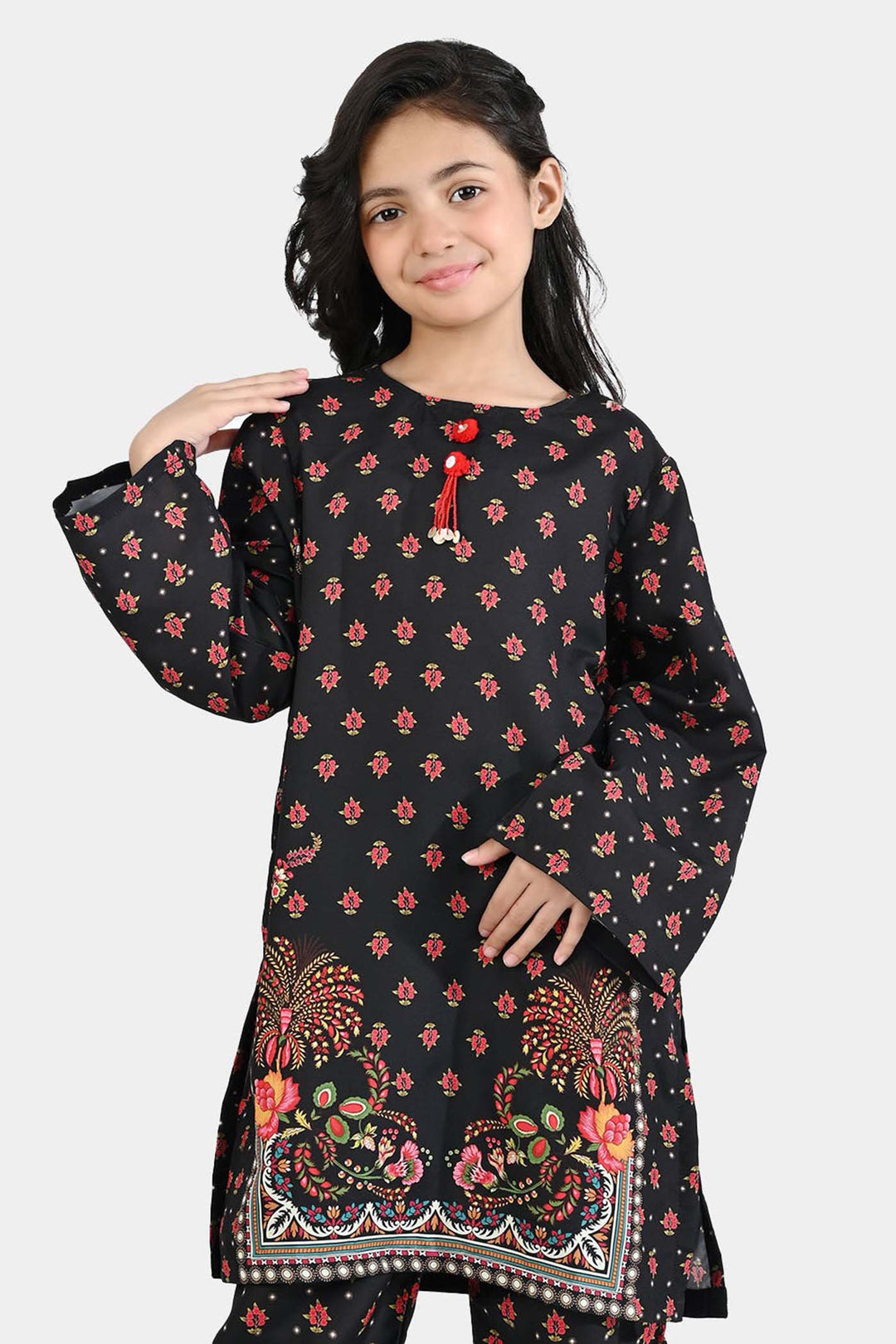 Girls Poly Mesh Printed 2Pcs - Black