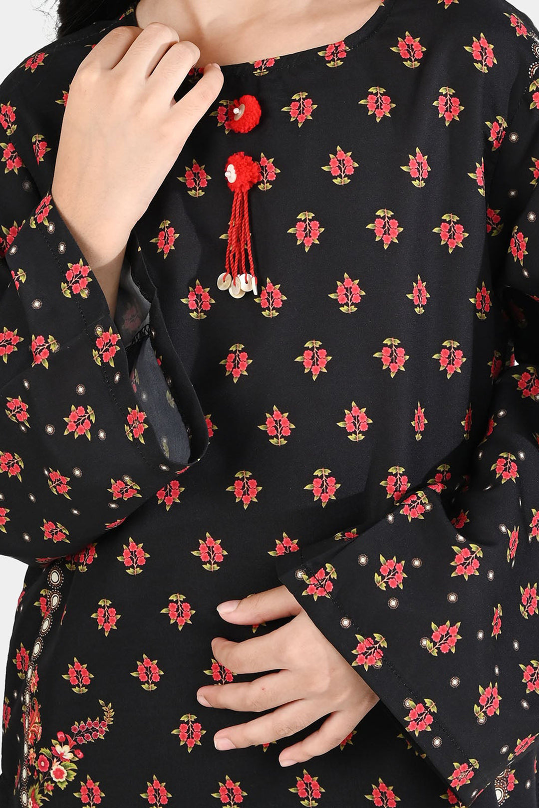 Girls Poly Mesh Printed 2Pcs - Black