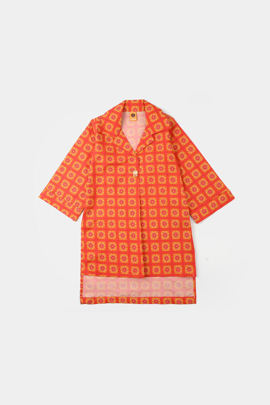 Girls Cotton Printed Kurti - Orange
