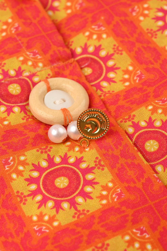 Girls Cotton Printed Kurti - Orange