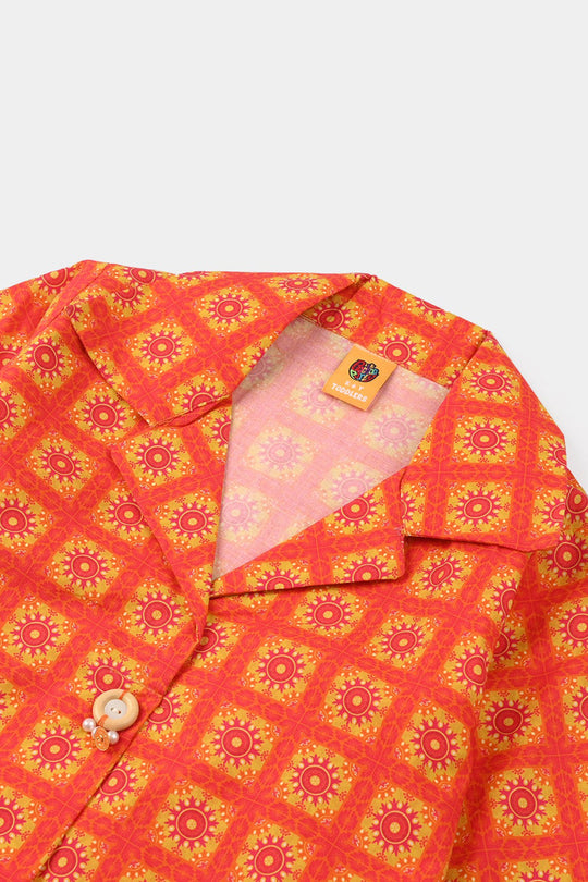 Girls Cotton Printed Kurti - Orange