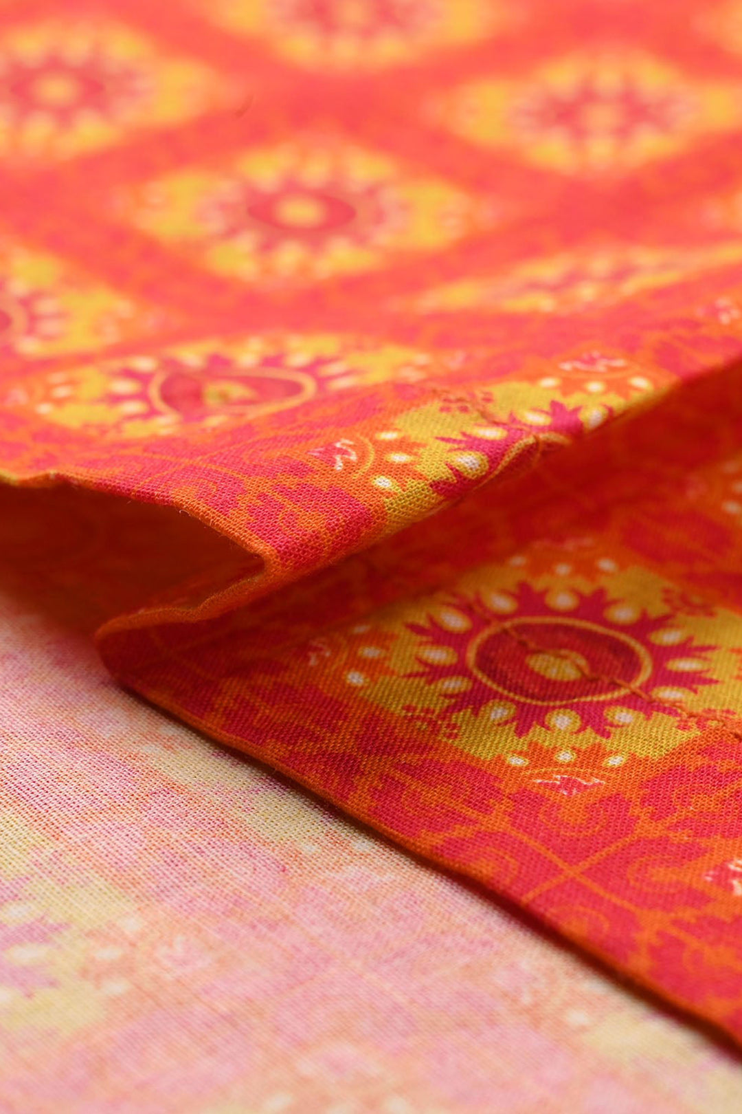 Girls Cotton Printed Kurti - Orange