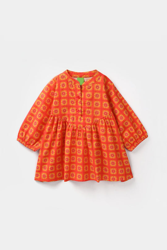 Infant Girls Cotton Printed Kurti-Citrus