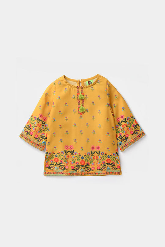 Infant Girls Poly Mesh Printed 2 Pcs Sunny - Mustard