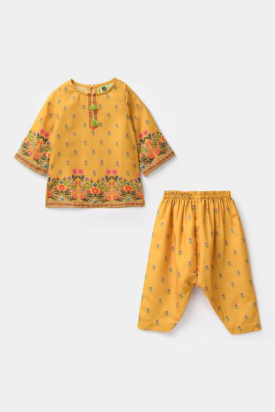 Infant Girls Poly Mesh Printed 2 Pcs Sunny - Mustard