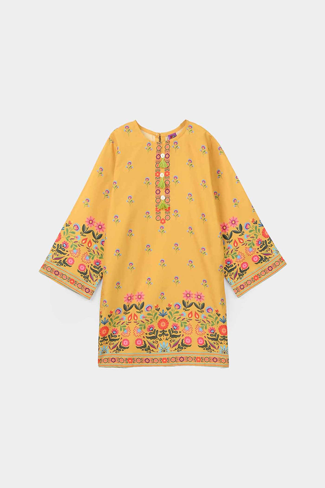 Girls Poly Mesh Printed 2 Pcs Sunny-Mustard