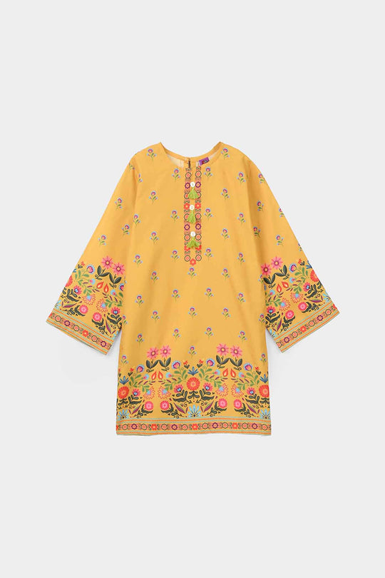 Girls Poly Mesh Printed 2 Pcs Sunny-Mustard