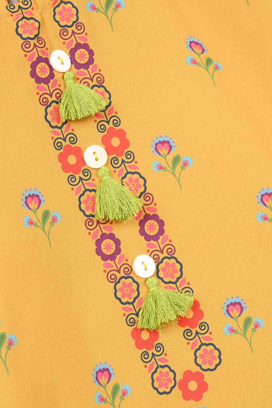 Girls Poly Mesh Printed 2 Pcs Sunny-Mustard