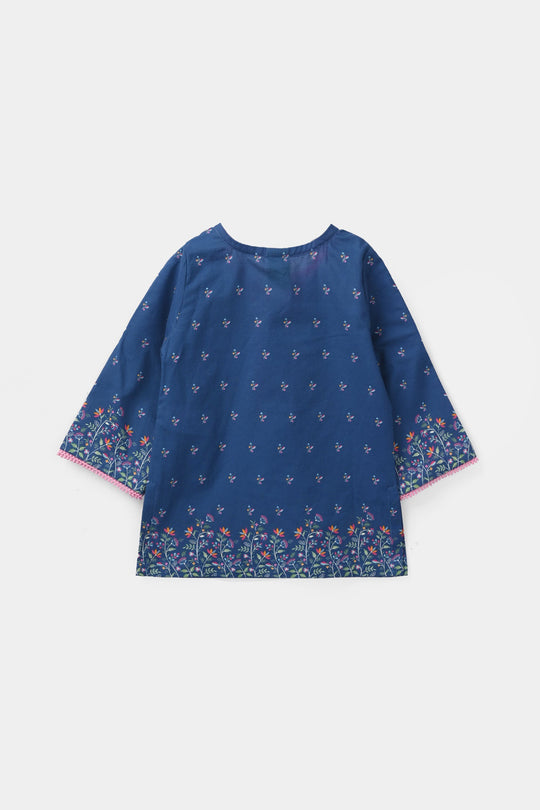 Infant Girls Cotton Poplin Printed Kurti Floral - Blue