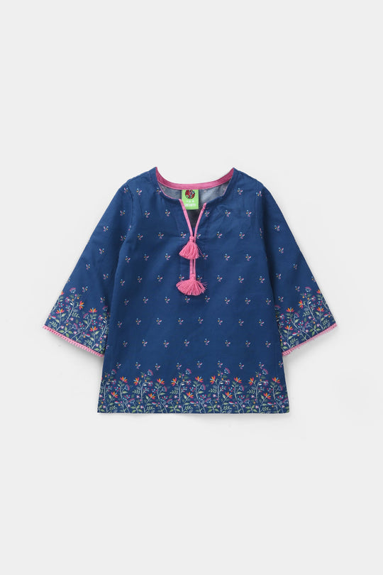 Infant Girls Cotton Poplin Printed Kurti Floral - Blue